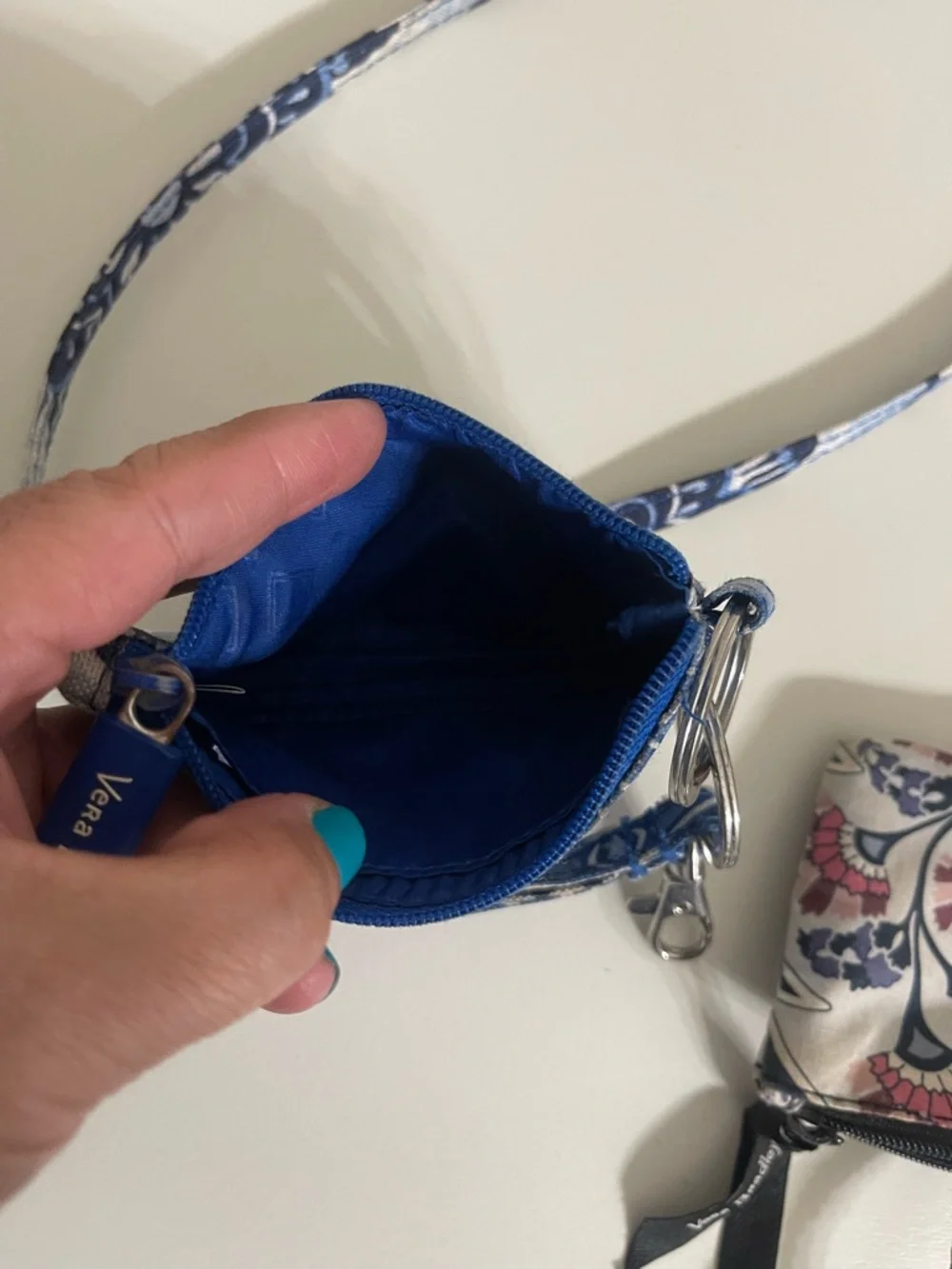 Vera Bradley Blue Paisley Double ID Lanyard with‎ Floral Accent